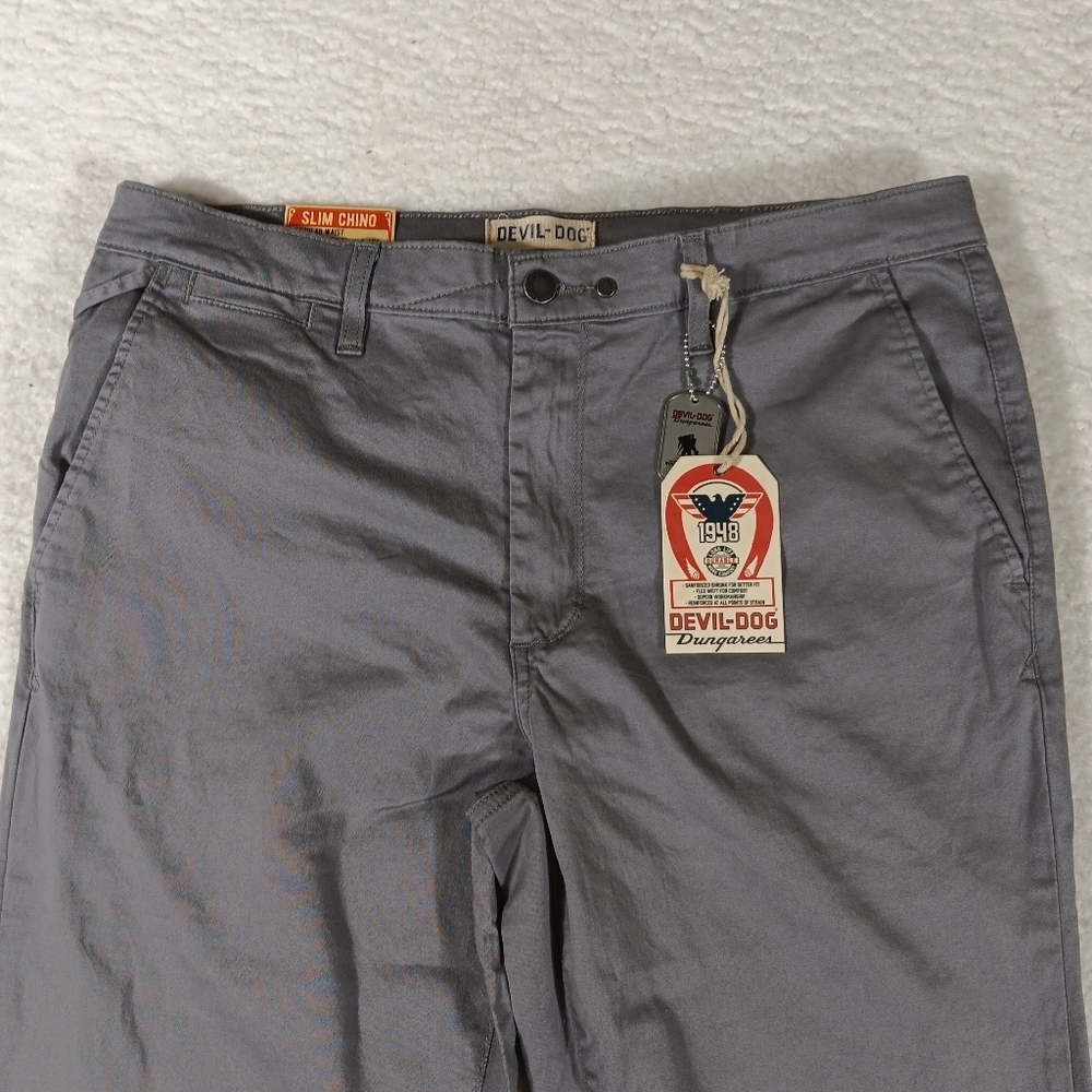 Devil Dog Pants Mens 34x32 Gray Dungarees Slim Chino Straight Leg Dog Tag Nwt - Picture 4 of 11